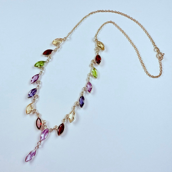 4.8 TCW Multi Gemstone Amethyst Garnet Sterling Silver 925 Tear Drop Necklace - Picture 3 of 7